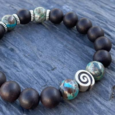 Bracelet Homme en Perles d'Agate Noire Mate