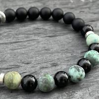 Bracelet Homme en Agate Noire et Perles Africaines