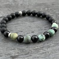 Bracelet Homme en Agate Noire et Perles Africaines